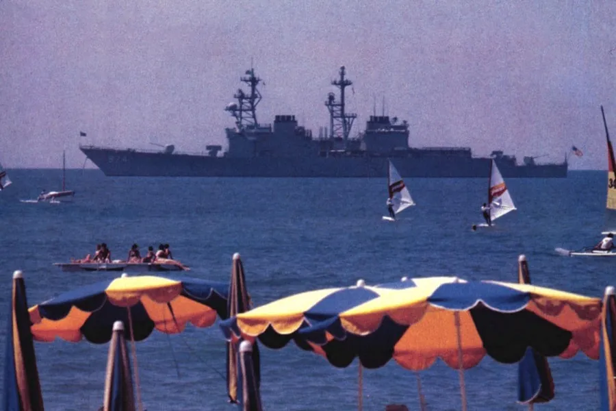 USS Comte de Grasse (DD-974) anchored off Cannes, France, c. 1981